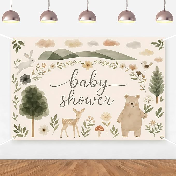 Woodland Baby Shower Backdrop Woodland Creature Baby Shower Decorations Rabbit Deer Bear Forest Animals Nature Party Banner for Jungle Safari Rustic Animals Gender Reveal Photo Props 5 * 3ft