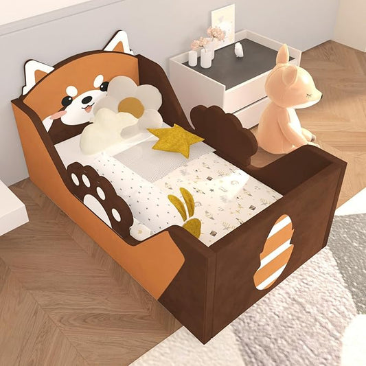 Toddler Bed, Child Bed for Kids with Extra Safty Broad, Standard Crib Size AnimalToddler Bed, Certified Fabric Toddler Beds,Toddler Floor Beds (Redpanda)