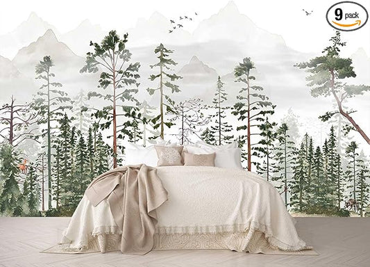 Animals Forests Birds Nature Landscapes Wall Mural, Hazy Mountains Wallpaper for Interior Background Wall Decoration（Not Peel and Stick）