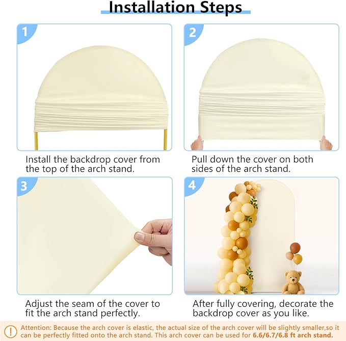HEMMOTOP 6.6ft Beige Arch Backdrop Cover (No Arch Stand), Spandex Arch Covers Stretchy Backdrop for Balloon Arches, Wedding, Birthday Party, Baby Shower, Banquet Arch Decoratio