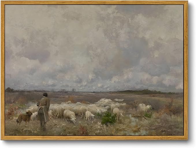 OIQArtOIQ Vintage Landscape Canvas Wall Art Framed Natural Scenery Painting Artwork Prints France Country Wilderness Farmhouse Decor Pictures Kitchen Bedroom Living Room Bathroom