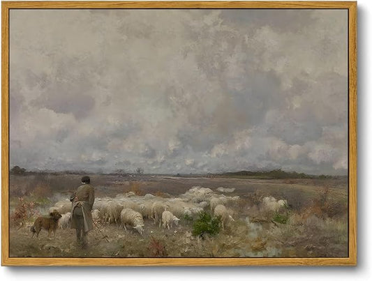 OIQArtOIQ Vintage Landscape Canvas Wall Art Framed Natural Scenery Painting Artwork Prints France Country Wilderness Farmhouse Decor Pictures Kitchen Bedroom Living Room Bathroom