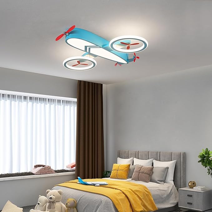 Kids Ceiling Lights for Bedroom Blue Airplane Light Fixture Mount 24.8" Kitchen Ceiling Light Fixtures 3000K-6000K with Remote 68W Flush Mount LED Lamp for Kids Room