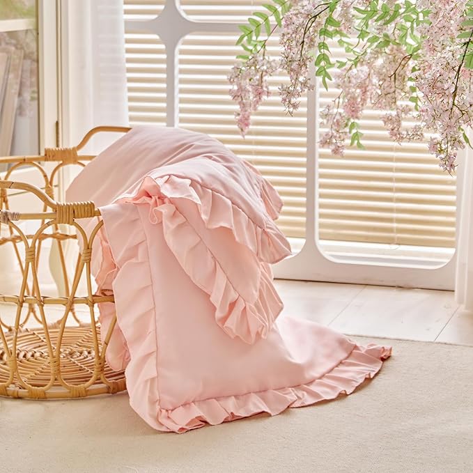Ruffled Toddler Blanket Ruffle Comforter for Baby Toddler Girls, Soft Cozy Cute Quilted Blanket Breathable Microfiber Comfortable Down Alternative Small Size Quilt with Ruffle - 39"x 47" Light Pink