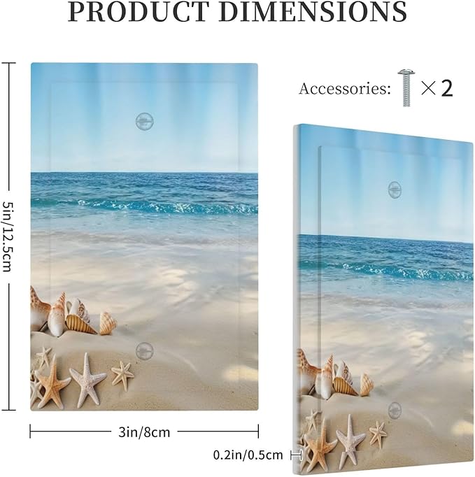 Decorative Light Switch Cover Summer Beach Starfish Shells Wall Plate Cover 1 Gang Blank No Device Outlet Covers Electrical Switchplate for Bathroom Home Decor