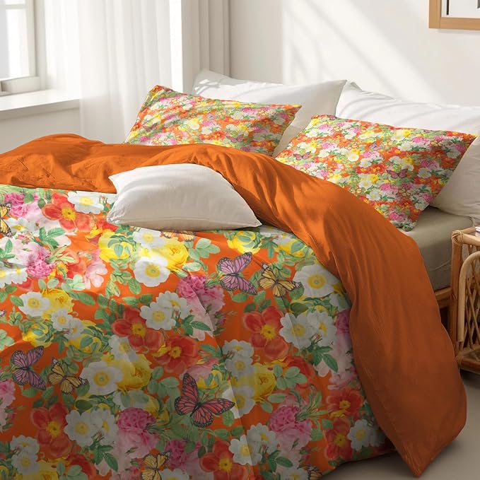 MAGRACE Duvet Cover King Size, 100% Cotton Duvet Cover Set, 3 PCS 800TC Ultra Soft Vivid Floral Bedding Look Luxurious Feel Modern Comforter Cover with 8 Corner Ties