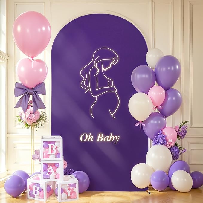 Purple Arch Cover 7.2FT Spandex Fitted Wedding Arch Stand Covers Round Top Chiara Arch Covers Stretchy Backdrop Cover for Birthday Party Ceremony Banquet Decoration