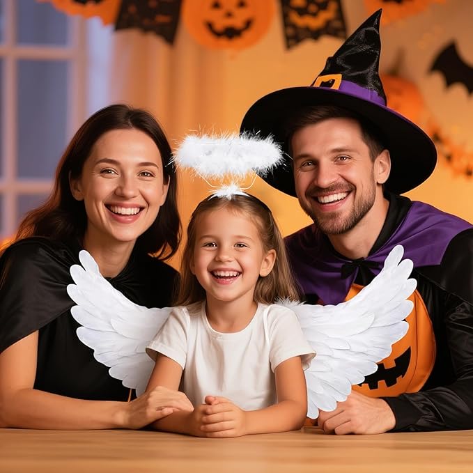 Angel Wings, Feather Angel Wings and Halo, Angel Wings Costume for Adult Kids Women Girls Halloween