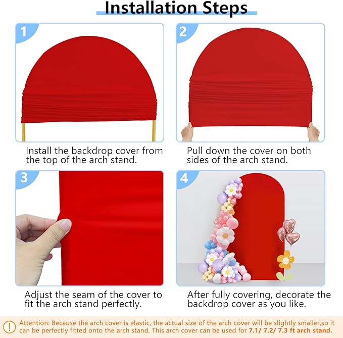 HEMMOTOP Red Arch Cover 7.2 ft (No Arch Stand), Spandex Wedding Balloon Stretchy Arch Backdrop for Christmas, New Year, Photo, Party, Ceremony, Birthday, Baby Shower, Anniversary Decoration