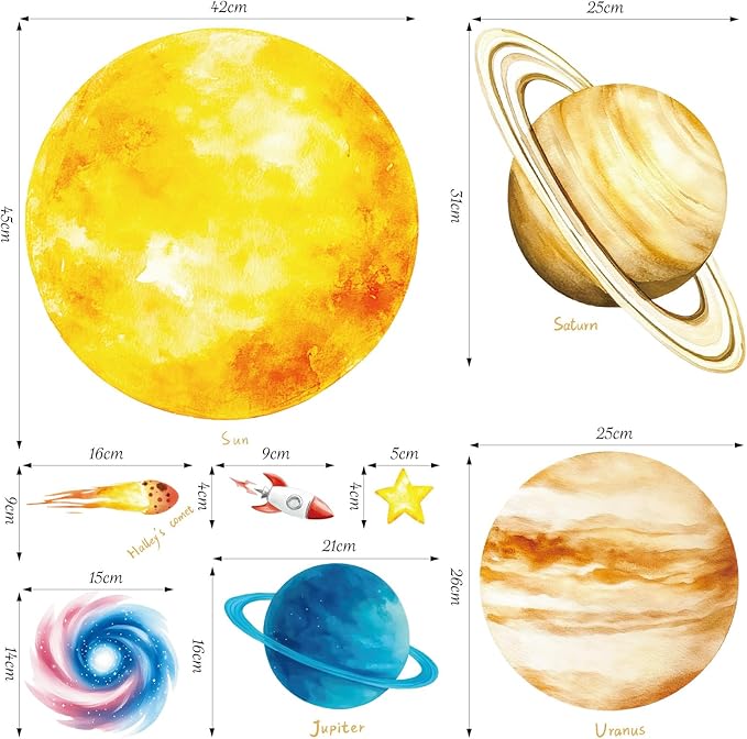 SHUCHING Solar System Wall Sticker Peel and Stick, Vinyl Space Planet Wall Decal, Educational Wall Decor Art Home Decoration for Daycare Bedroom Nursery Playroom