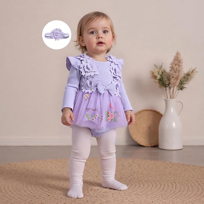 Giraropa Baby Girl Fall Winter Clothes Long Sleeve Romper Dress + Socks + Headband Newborn Infant Cute Casual Outfits