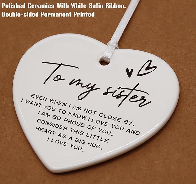 Heart Shaped Christmas Ornament-Friendship Gift for Women Sister Bestie BFF Birthday Present for Best Friend Unbiological Sister Keepsake to My Sisters-Ceramic Decor