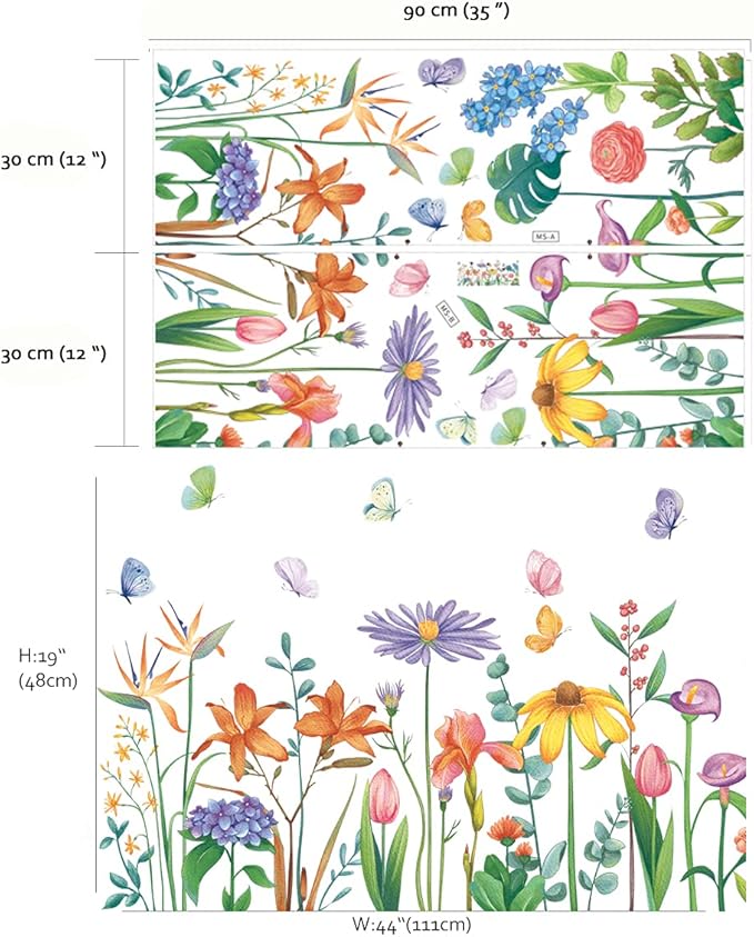 Runtoo Colorful Flower Wall Decals Butterfly Wall Stickers Kids Living Room Girls Bedroom Wall Decor