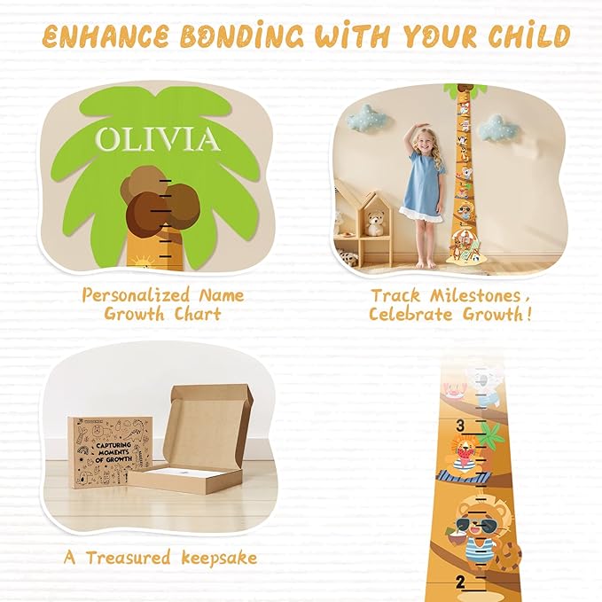 Personalized Name Height Measurement for Wall – Coconut Beach Children's Growth Chart, Wall Height Ruler for Kids and Toddlers, Perfect for Nursery, Bedroom, Playroom