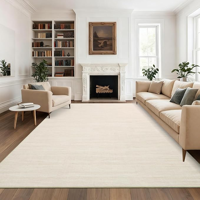 Washable Area Rug 8x10 for Living Room Bedroom Non Slip Minimalist Solid Color Area Rugs Modern Abstract Plain Dining Room Throw Carpet Low Pile Soft Classic Boho Rugs for Kitchen Nursery Oiifce,Ivory
