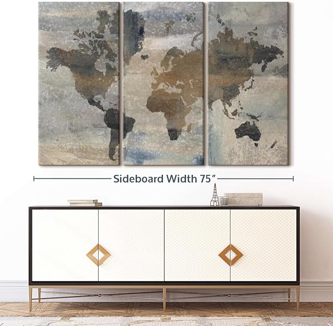 ElephantStock Stone World Wall Art - Horizontal Canvas - 3-Piece Lobby Wall Decor - Painting Map Canvas Print - Beige and Gray Decor for Wall by Avery Tillmon - 74" X 48"