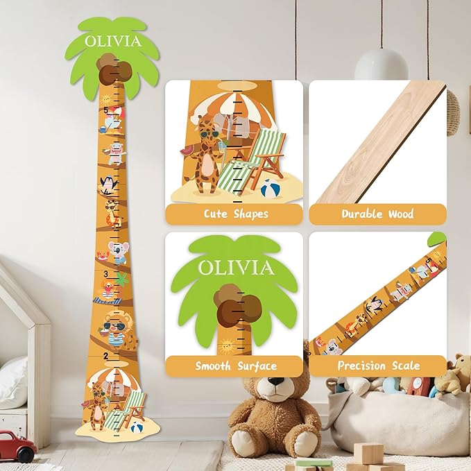 Personalized Name Height Measurement for Wall – Coconut Beach Children's Growth Chart, Wall Height Ruler for Kids and Toddlers, Perfect for Nursery, Bedroom, Playroom
