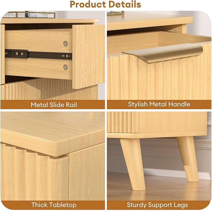 6 Drawer Dresser for Bedroom, 47" Wide Modern Chest of Drawers with Fluted Design, Dresser TV Stand, Boho Storage Wood Dresser Organizer for Living Room, Hallway, Closet, Entryway Natural