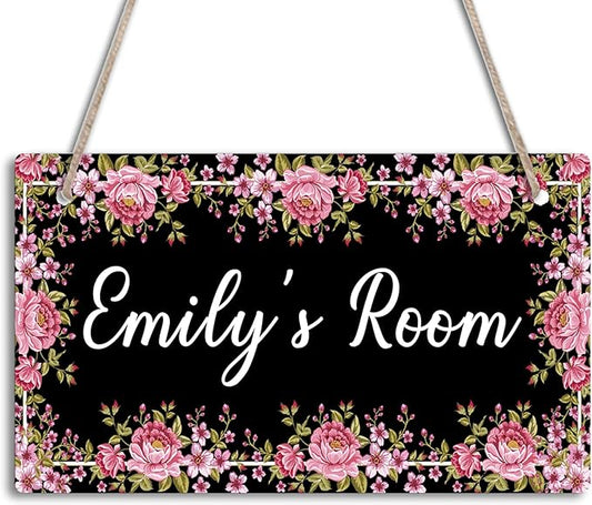 Bedroom Decor for Girls Floral Wall Sign for Teen Room Decor Personalized Room Door Sign Custom Name Kids Bedroom Door Hanger Signs Toddler Baby Nursery Wood Art Wall Plaque 12x6