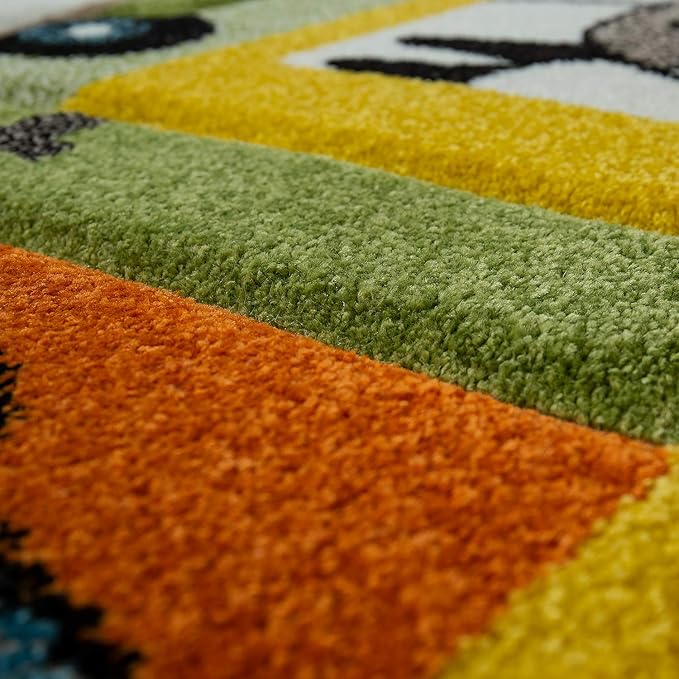 Nursery Rug for Kids Cute Jungle Animals Locomotive 3D Effect Green Cream, Size: 3'11" Round