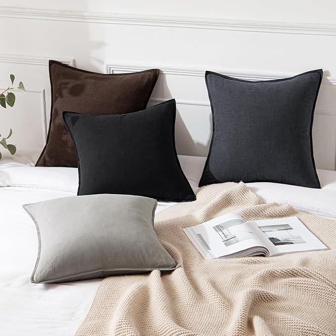 MIULEE Decorative Linen Pillow Covers 18x18 Inch Dark Gray Boho Farmhouse Neutral Couch Throw Pillows for Bed Pack of 2 Accent Modern Pillowcase Sofa Livingroom Home Decor