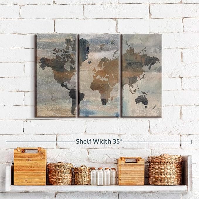 ElephantStock Stone World Wall Art - Horizontal Canvas - 3-Piece Lobby Wall Decor - Painting Map Canvas Print - Beige and Gray Decor for Wall by Avery Tillmon - 23" X 14"