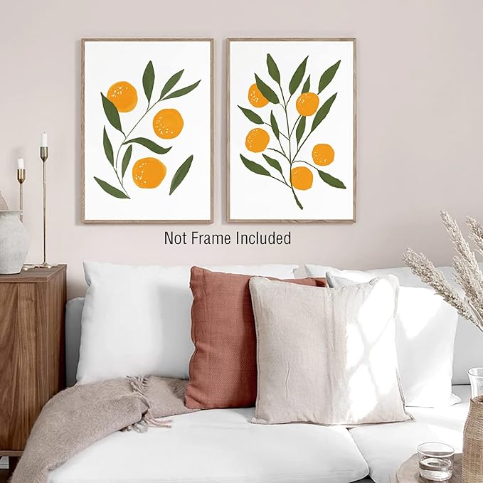LUHDFYS Abstract Lemon Orange Canvas Painting Watercolour Citrus Fruit Poster Boho Kitchen Wall Art Botanical Picture Home Room Decor Frameless (12x16Inch Unframed)