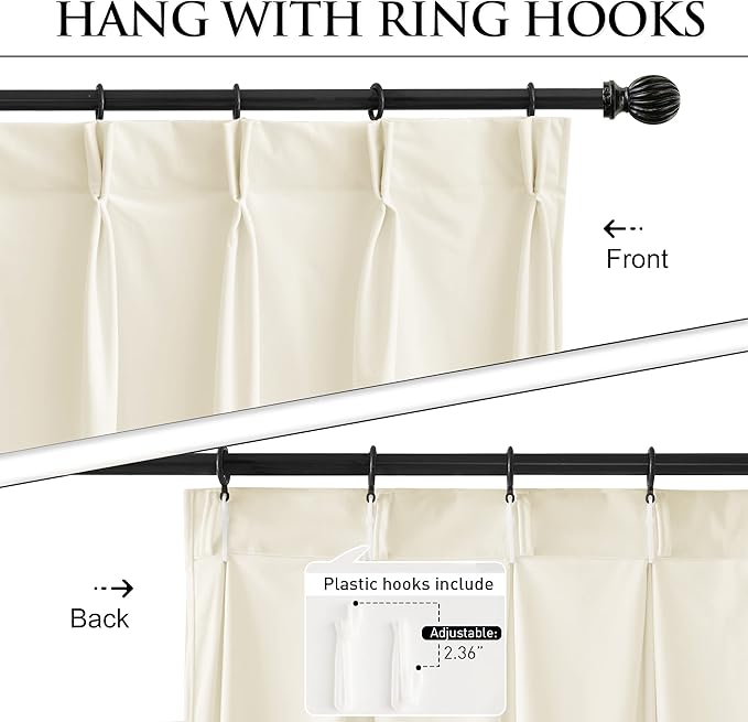 StangH Pinch Pleated Velvet Curtains 108 inches Long, Ivory White Privacy Light Dimming Nursery Bedroom Drapes Elegant Floor to Ceiling Backdrops for Wedding, W30 x L108, 2 Panels