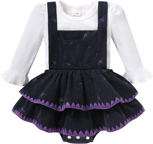 YOUNGER TREE Newborn Baby Girl Fall Winter Outfits Long Sleeve Romper Corduroy Overall Dress Infant Skirt Clothes Sets