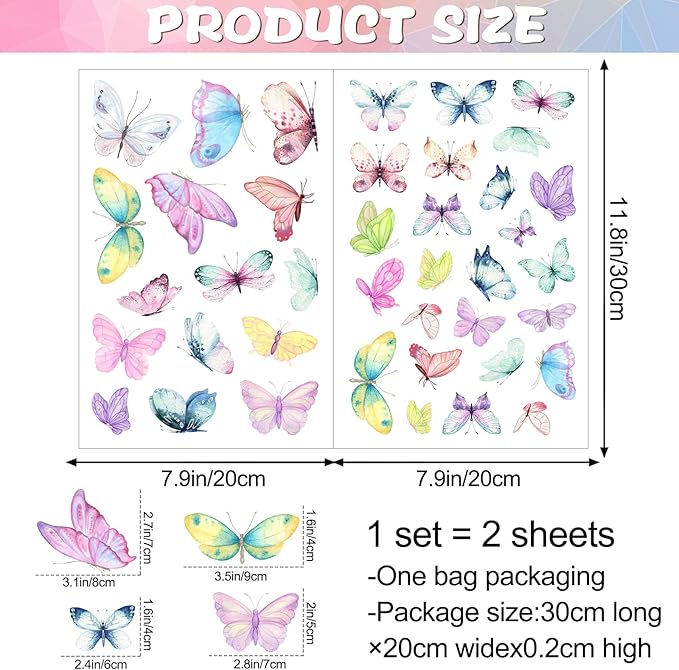 Colorful Butterfly Wall Decals Removable DIY Butterfly Wall Stickers Peel and Stick Butterflies Wall Decor Stickers for Kids Girls Bedroom Nursery Bathroom Decorations DZY126