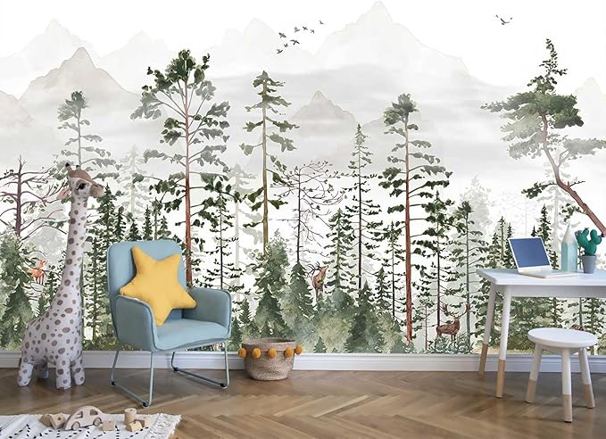 Animals Forests Birds Nature Landscapes Wall Mural, Hazy Mountains Wallpaper for Interior Background Wall Decoration（Not Peel and Stick）