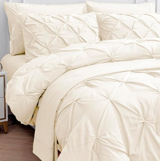 LANE LINEN King Size Comforter Set - 7 Pieces King Size Bed in A Bag, King Bedding Sets with Comforters, Sheets, Pillowcases & Shams, Bedding Set - Ivory