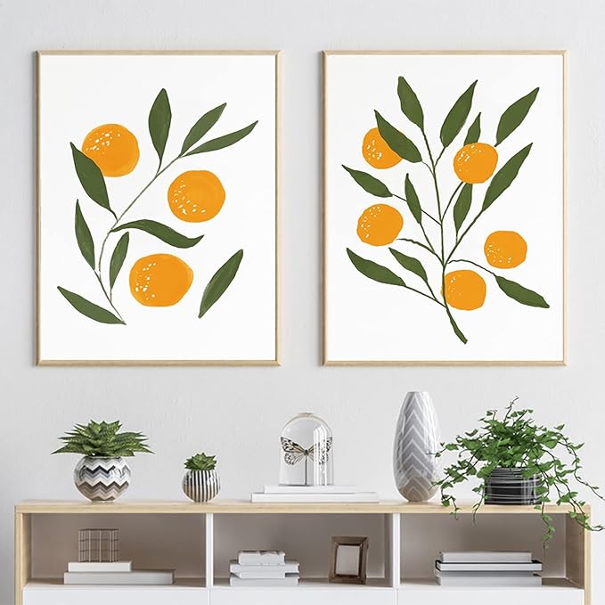 LUHDFYS Abstract Lemon Orange Canvas Painting Watercolour Citrus Fruit Poster Boho Kitchen Wall Art Botanical Picture Home Room Decor Frameless (12x16Inch Unframed)