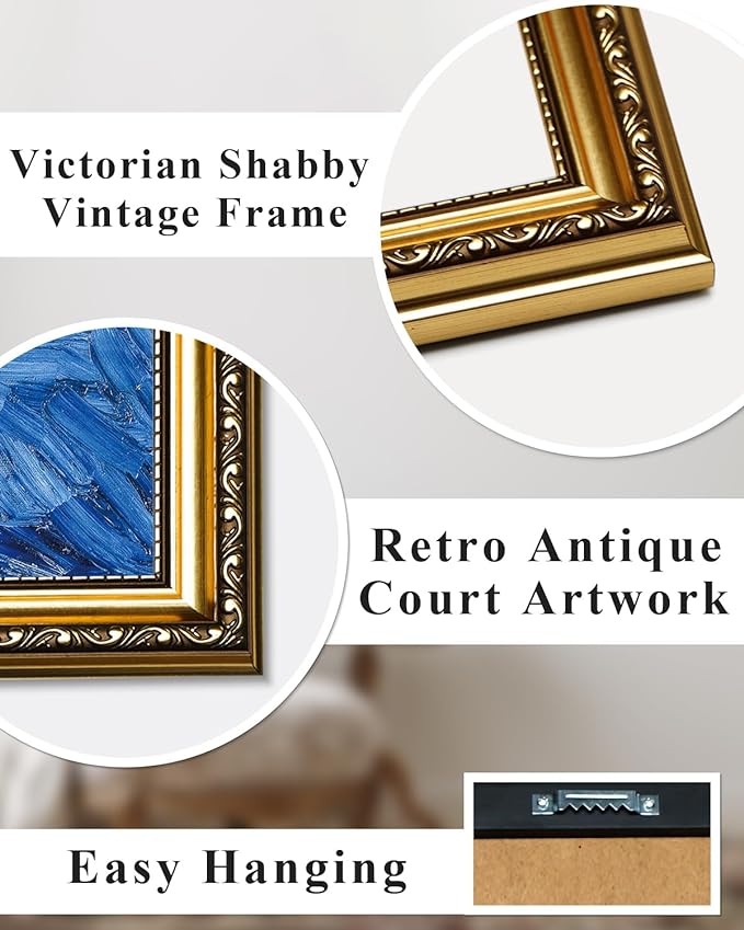 ARPEOTCY Vintage Gold Framed Wall Art, Classical Flying Butterflies Paintings, Canvas Prints Artwork with Antique Frame, Victorian Wall Pictures Decor for Living Room Gallery Bedroom, 13x16 inch