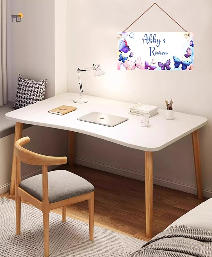 Personalized Pink Purple Butterfly Sign For Girls Bedroom Baby Nursery Door Fantasy Flower Wood Plaque Hanging Wall Art Decor For Kids Room Little Man Cave