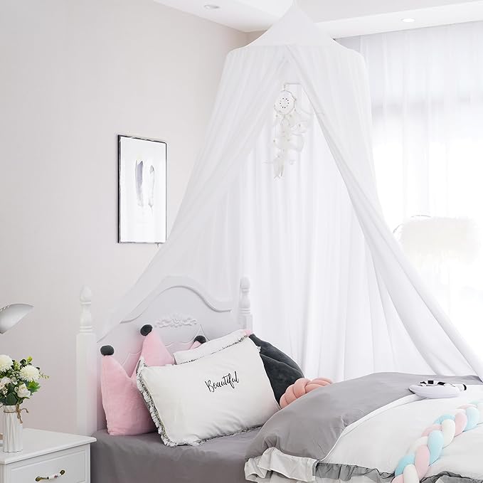 Extra Large Kids Bed Canopy for Girls Boys Bedroom Decor, Crib Nursery Hanging Light Blocking Reading Nook (Pure White)