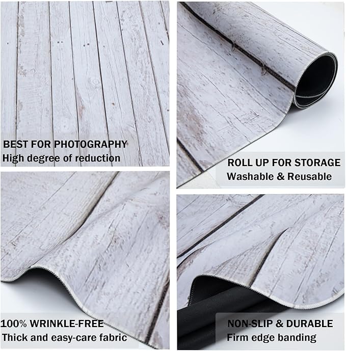 Kate White Wood Floor Wall Backdrop Photography Floor Mats Rubber Flooring Mat Newborn Photography Props for Professional Photographers Studio 8x5ft