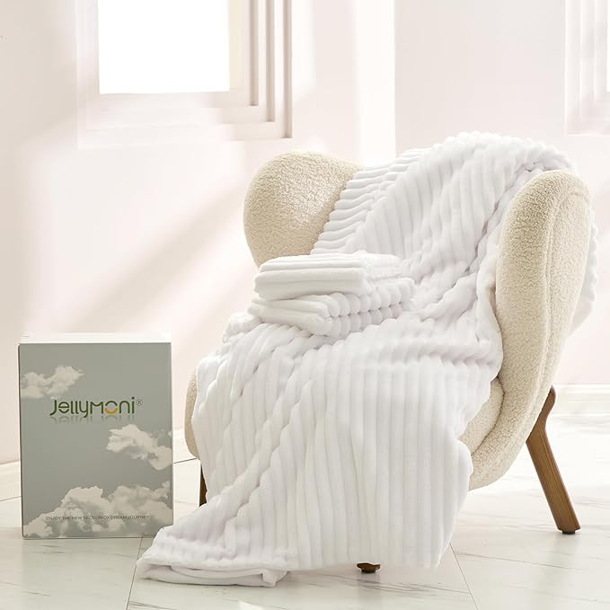 JELLYMONI Plush Duvet Cover Set - Queen Size Beige Striped Fluffy Comforter Cover 3pcs Bedding Set Luxury Ultra Soft Faux Fur Duvet Cover with Zipper and 2 Pillowcases (NO Comforter)