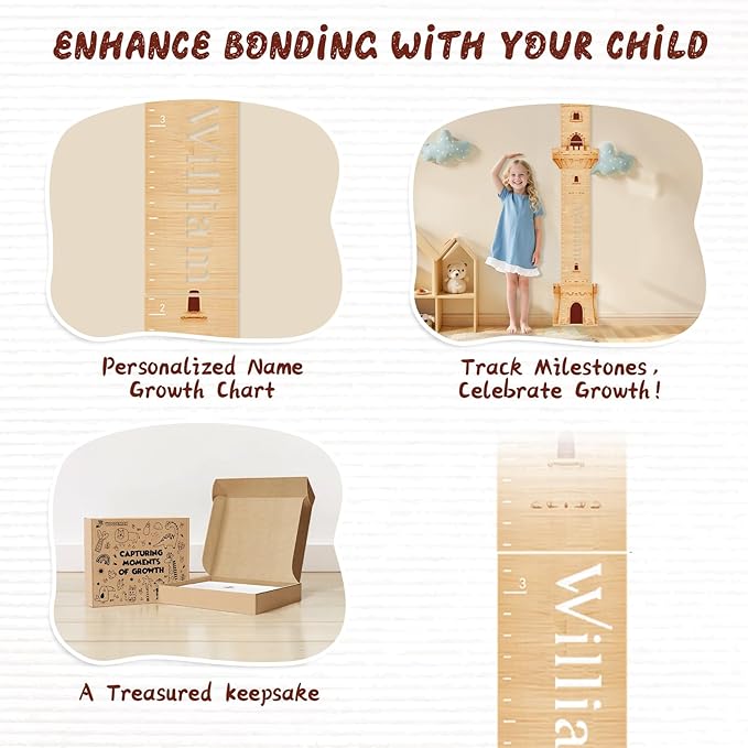 Personalized Name Growth Chart, Castle Height Chart, Customized Name Measuring Board for Kids Height 61.8" x 9.7"