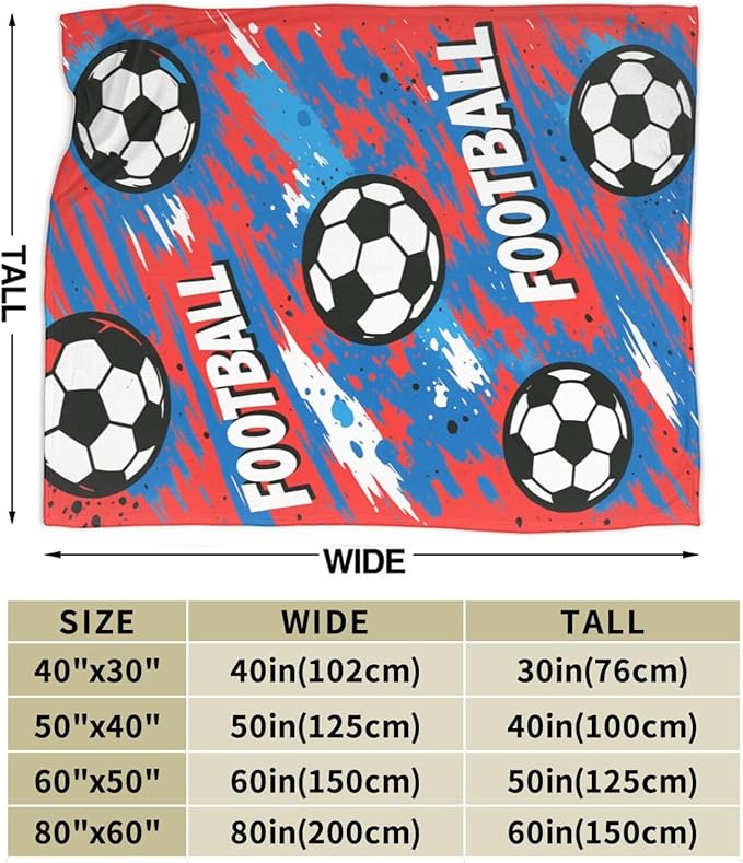 Soccer Football Throw Blanket Soft Cozy Fleece Fuzzy Plush Warm Sports Stuff Bedding Blankets Soccer Gifts for Boys Girls Kids Adult Men Women 50"X60"