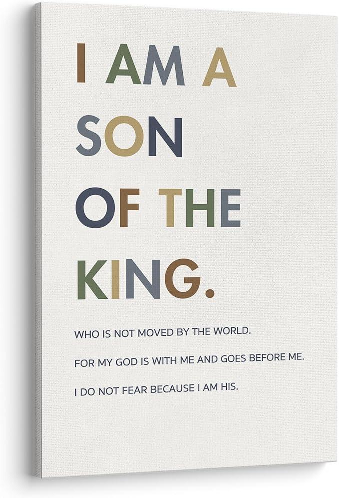 XWELLDAN Christian Religious Bible Verse I am a Son of the King Boy Nursery Wall Art Canvas Prints,Inspirational Quote Scripture Wall Art Decor for Boys Room Bedroom Nursery, 16 x 24 Inch, Framed