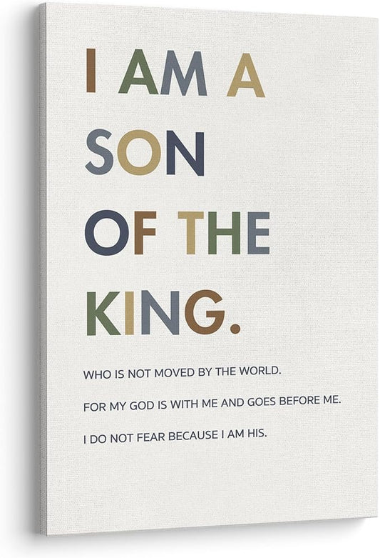XWELLDAN Christian Religious Bible Verse I am a Son of the King Boy Nursery Wall Art Canvas Prints,Inspirational Quote Scripture Wall Art Decor for Boys Room Bedroom Nursery, 16 x 24 Inch, Framed