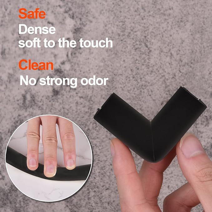 Baby Proofing Edge and Corner Guards, Safety 3M Pre-Taped Furniture Bumper, [16.40ft Edge + 4 Corners] Baby Corner Protector for Fireplace, Table, Stair, Cabinet (Black)