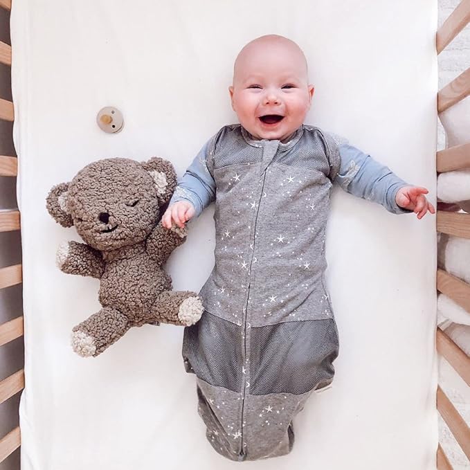 Happiest Baby Sleepea 5-Second Swaddle - 100% Organic Cotton Baby Swaddle Blanket - Doctor Designed Promotes Healthy Hip Development (Graphite Stars, Medium)
