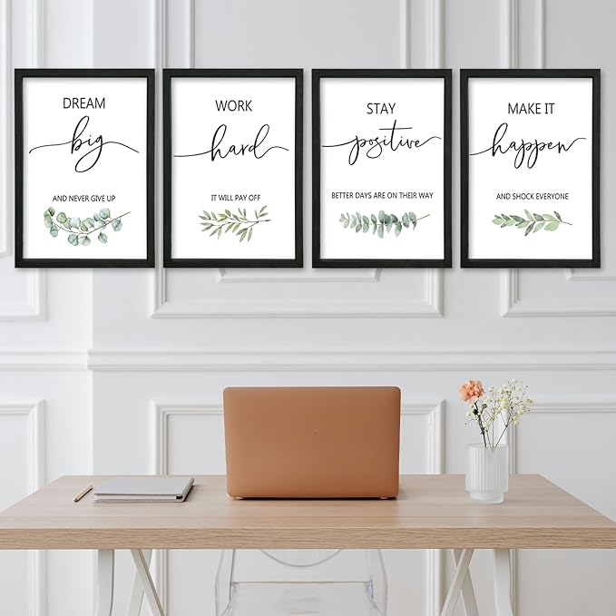 YWJKWLGS Inspirational Quote Wall Art Set 16x24 Inch Set of 4 Motivational Home & Office Decor for Positive Family Encouragement Wooden Framed Signs (Black)