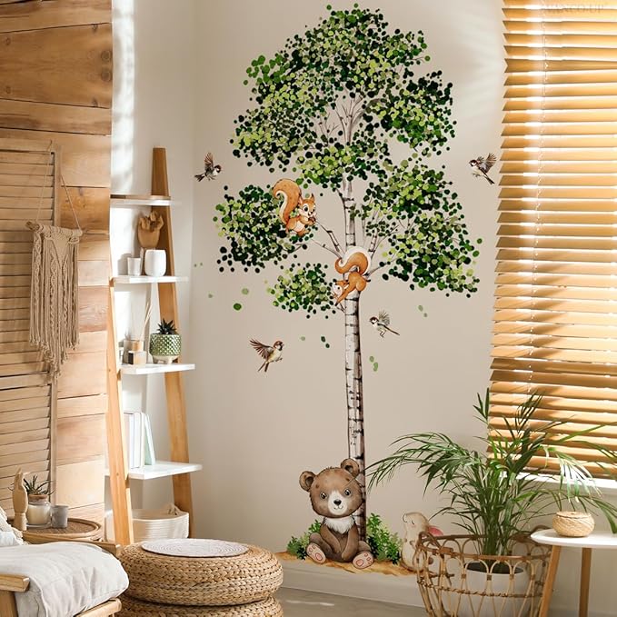 Birch Tree Wall Decals Bird Forest Wall Stickers Peel and Stick Wall Decal Living Room Baby Nursery Bedroom Kids Room Wall Decor (Birch Tree)