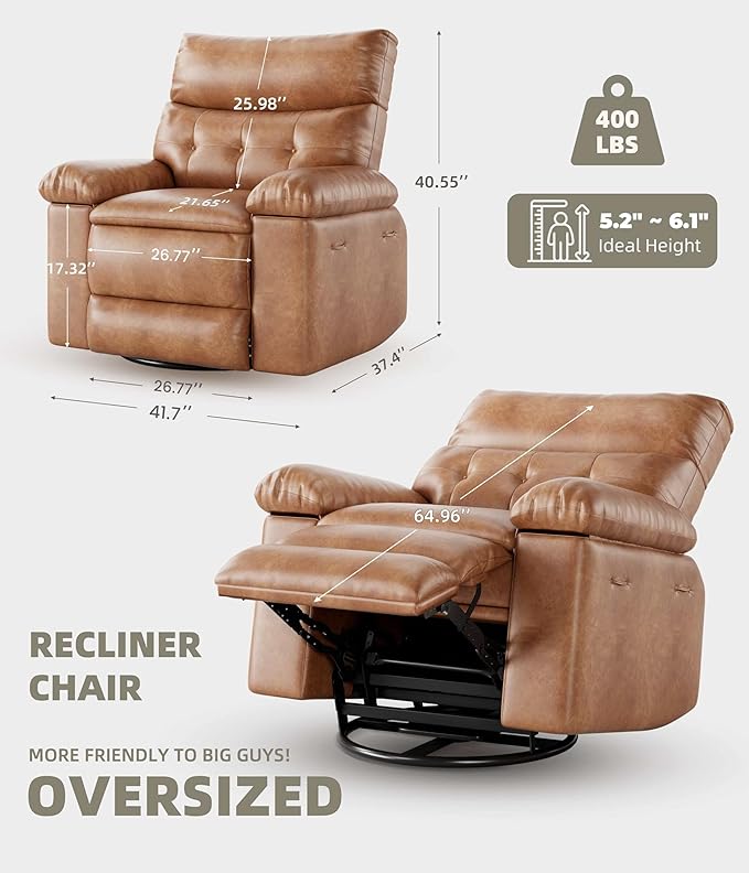 GarveeHome Oversized Power Rocker Swivel Recliner Chair - Heat and Massage, PU Leather Electric Glider Rocking Chair with USB Port, Glider Recliner Nursery Chair for Living Room, Bedroom, Nursery