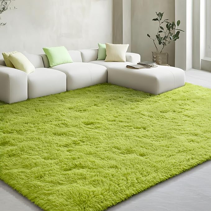 EVOIONOS Ultra Soft Area Rug for Bedroom, 4x6 Machine Washable Fluffy Shag Rug for Living Room, Plush Non Slip Carpet for Indoor Floor Bedside Nursery Kids Girls Dorm Home Decor Aesthetic, Grass Green