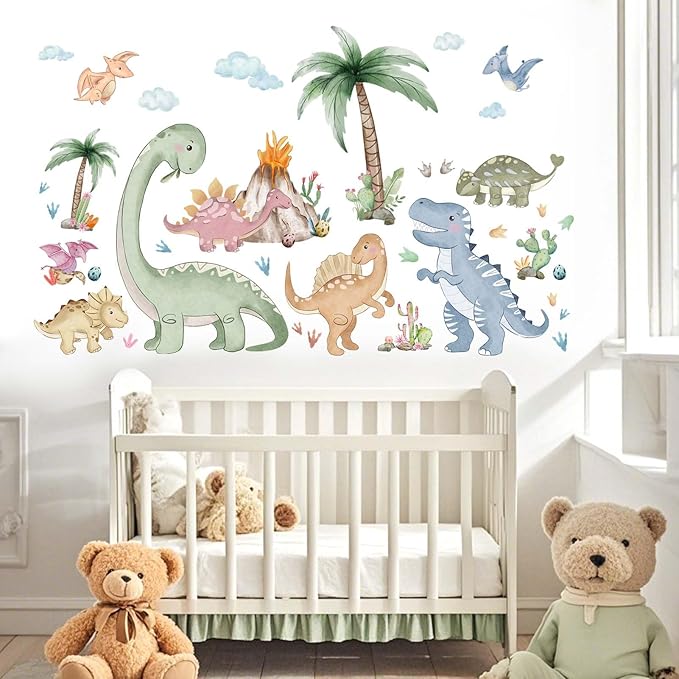 Dinosaur Wall Stickers for Boys Room: Peel and Stick Dino Wall Decals - Baby Nursery Bedroom - Children Supplies Ages 1-12 Years Wall Decor Art