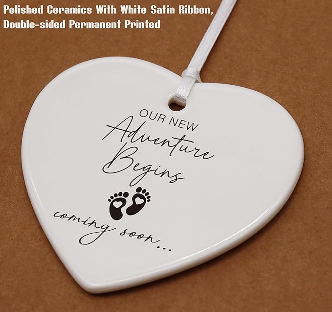 Heart Shaped Christmas Ornament-Pregnancy Announcement Gifts-Promoted to Grandparents Aunt Uncle-New Baby Coming Soon Reveal Keepsake for Mom Dad Sister Brother Friends Ceramic Decor